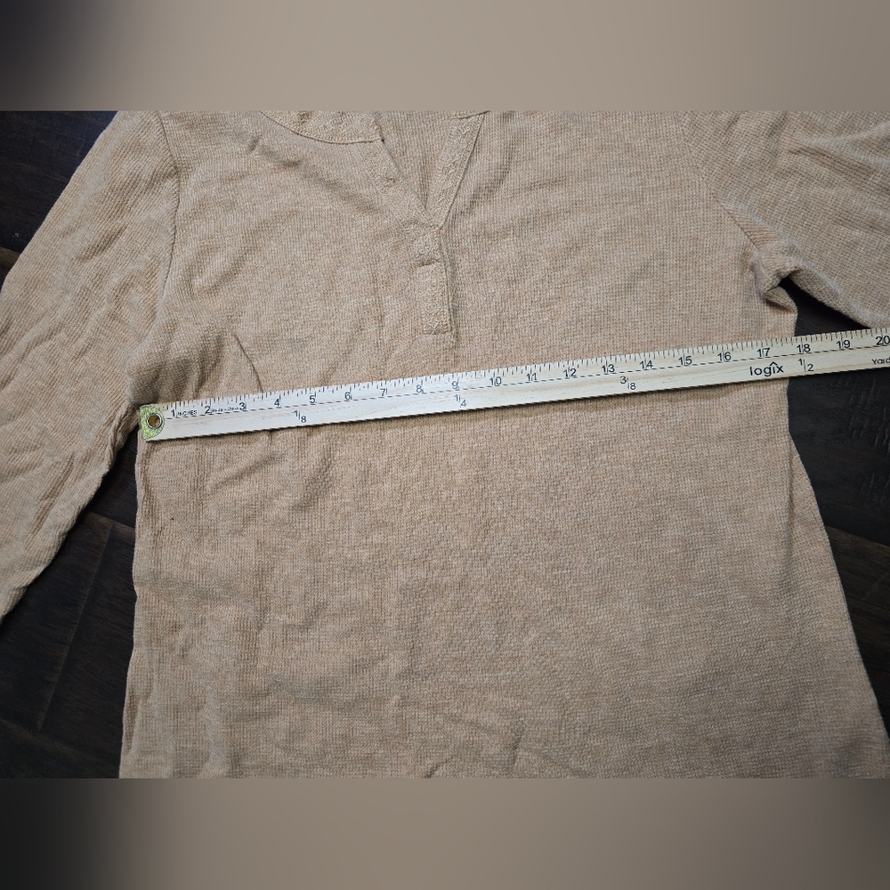 Christopher & Banks Womens Tan Waffle Y2K V Neck Long Sleeve Top - Picture 5 of 10